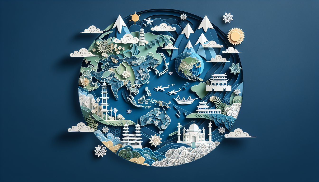 Paper art depicting Asia and Middle East maps for a high school geography quiz.