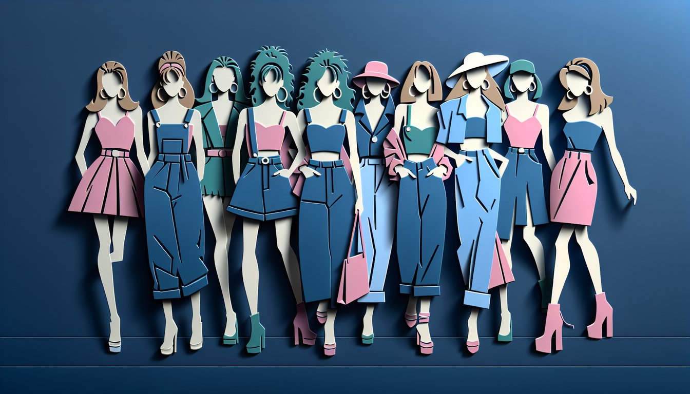 Paper art collage of 90s supermodel figures and style icons on dark blue quiz background