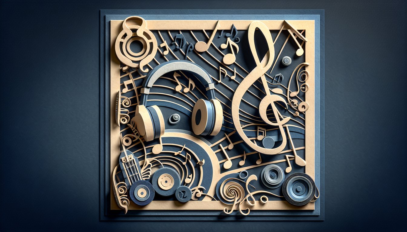 Paper art illustration for Mitski personality quiz on dark blue background