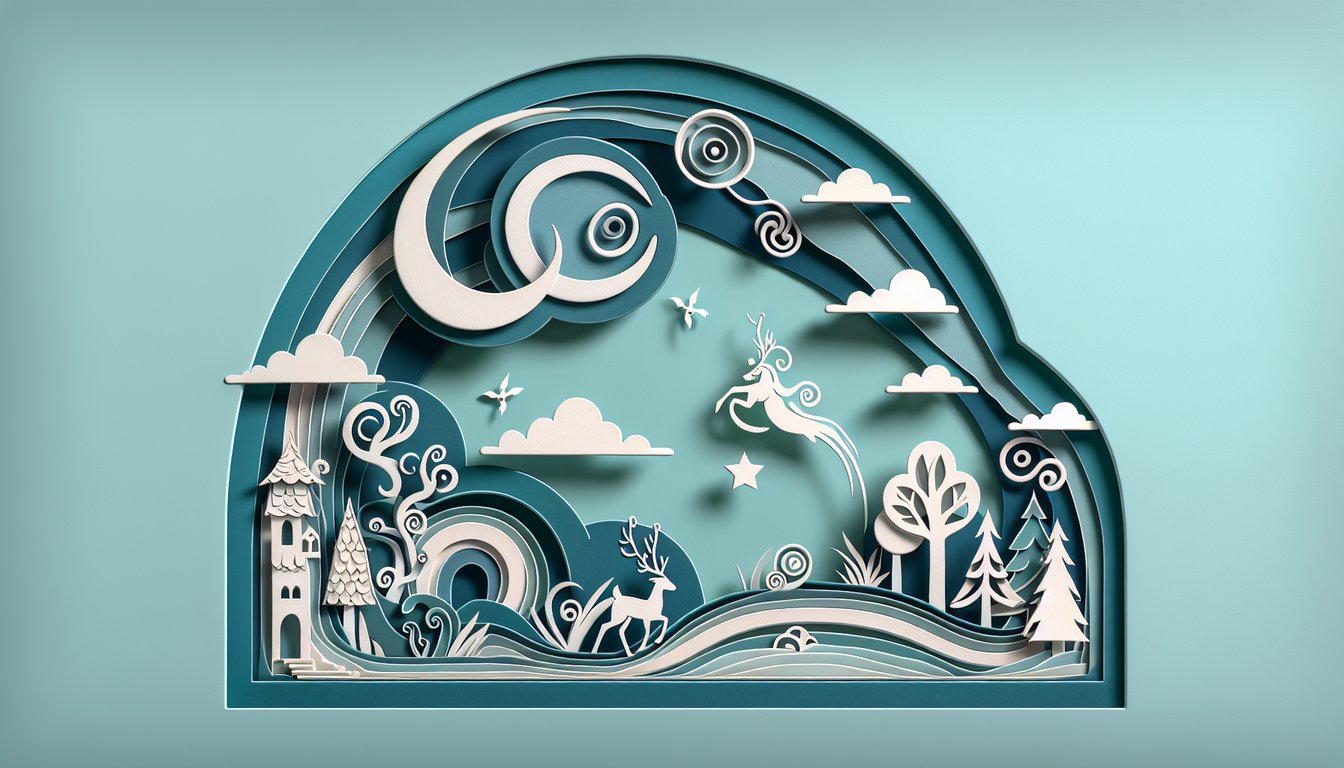 Paper art illustration of fairy tale characters with quiz prompt to discover your Grimm persona on teal background