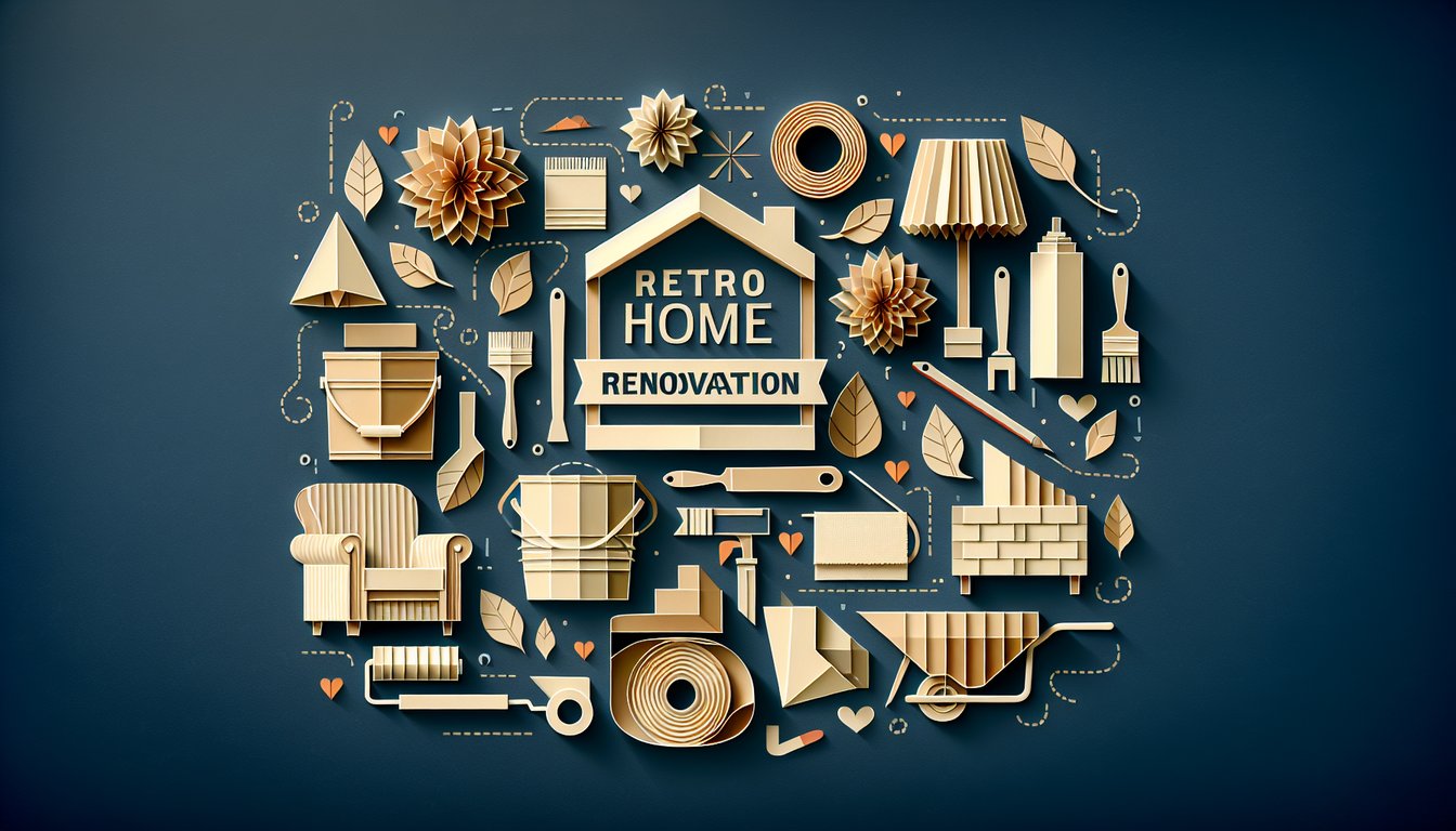 Colorful paper art depicting elements of retro home renovation for a trivia quiz