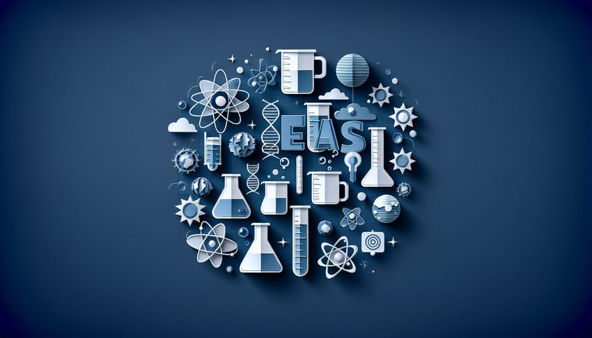 Colorful paper art depicting elements related to TEAS Science Practice Quiz