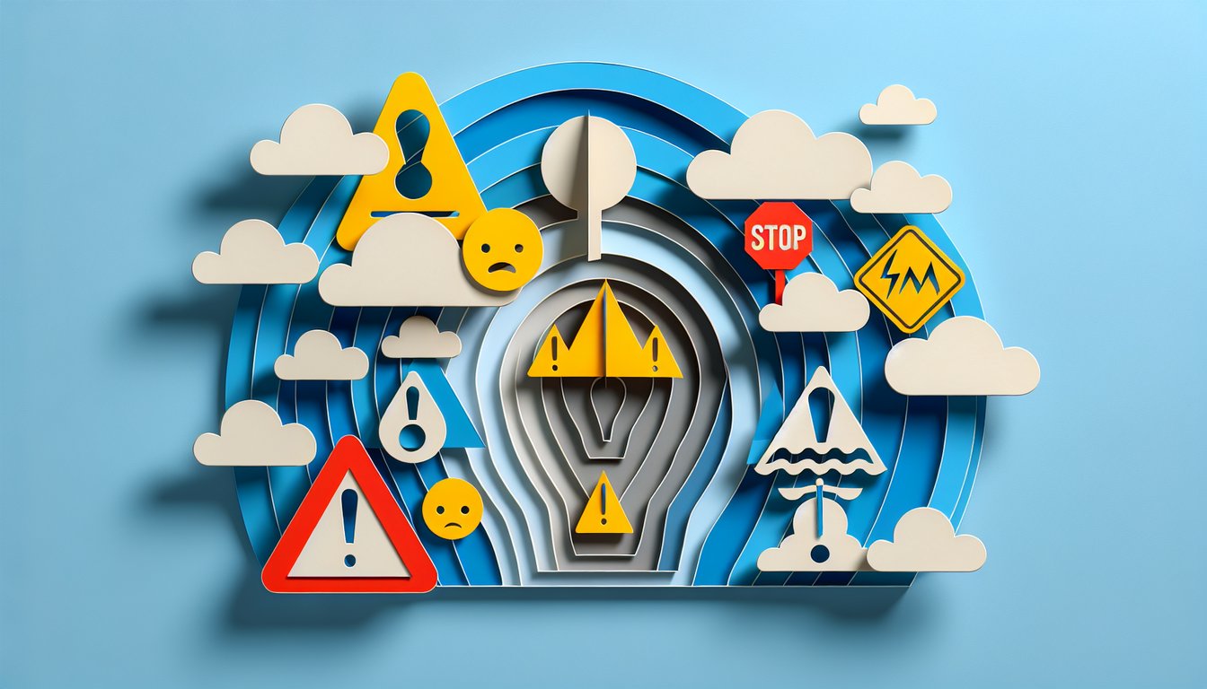 Paper art illustration for a nervous breakdown test quiz on a sky blue background.