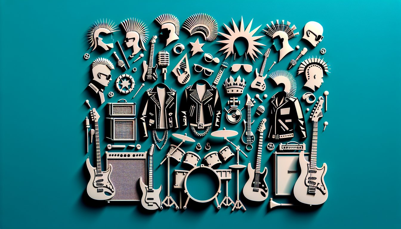Paper art illustration of The Damned band lineup for a quiz on teal background