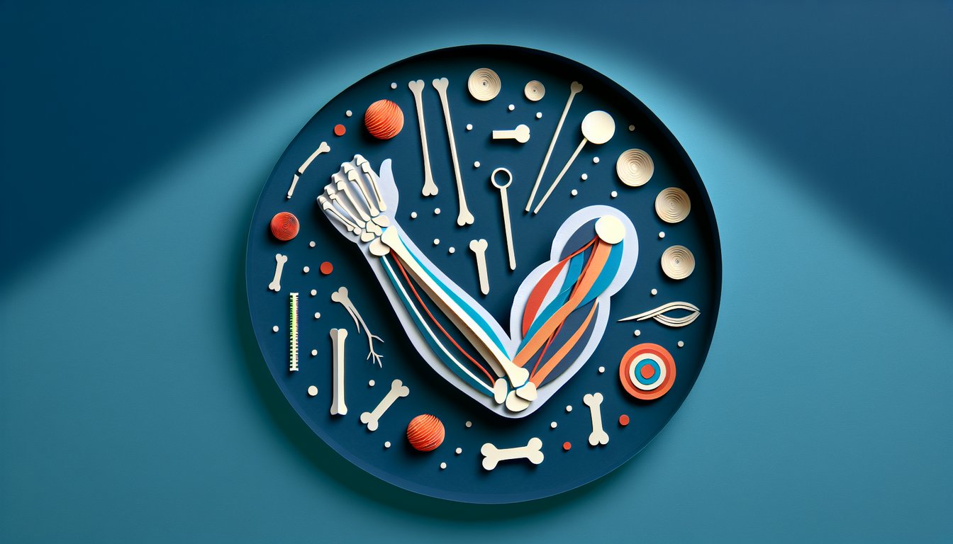 Colorful paper art promoting The Brachial Blitz Quiz, an anatomy-focused trivia for students.