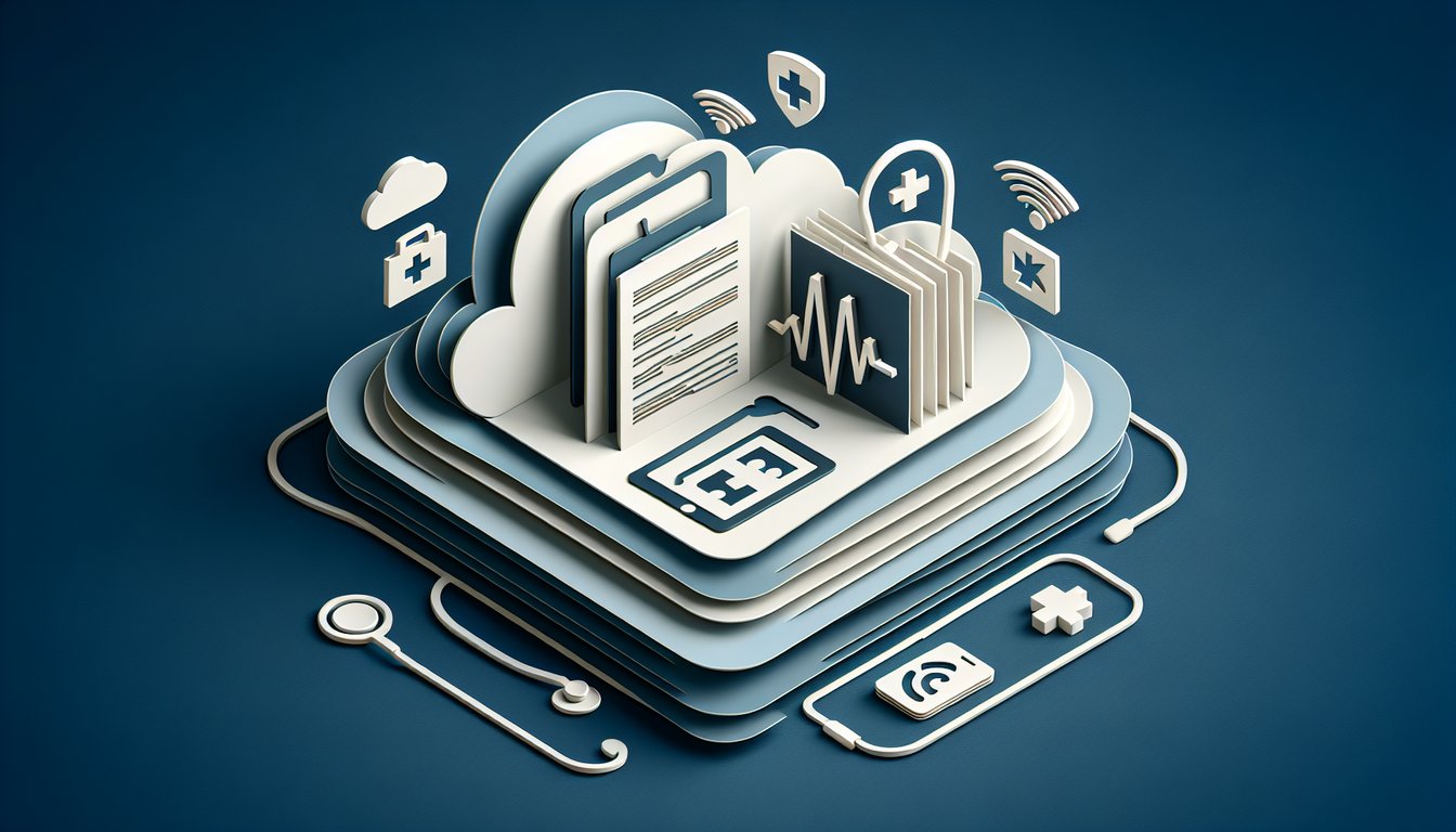 Paper art illustration depicting HIPAA quiz theme with privacy shield, clipboard, pencil on dark blue background