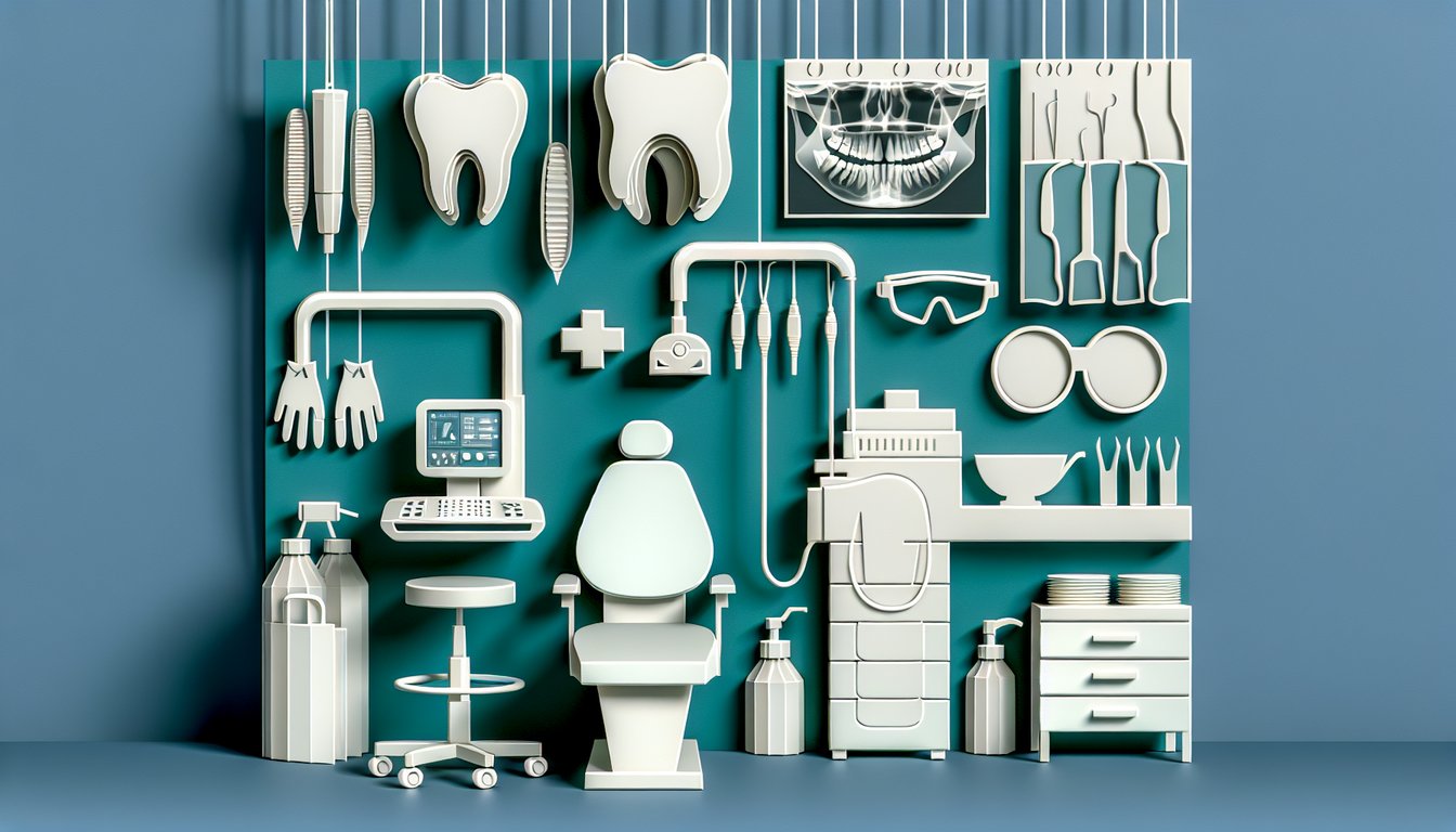 Paper art illustration showing stylized tooth X-ray sensor shield documents quiz title on teal background