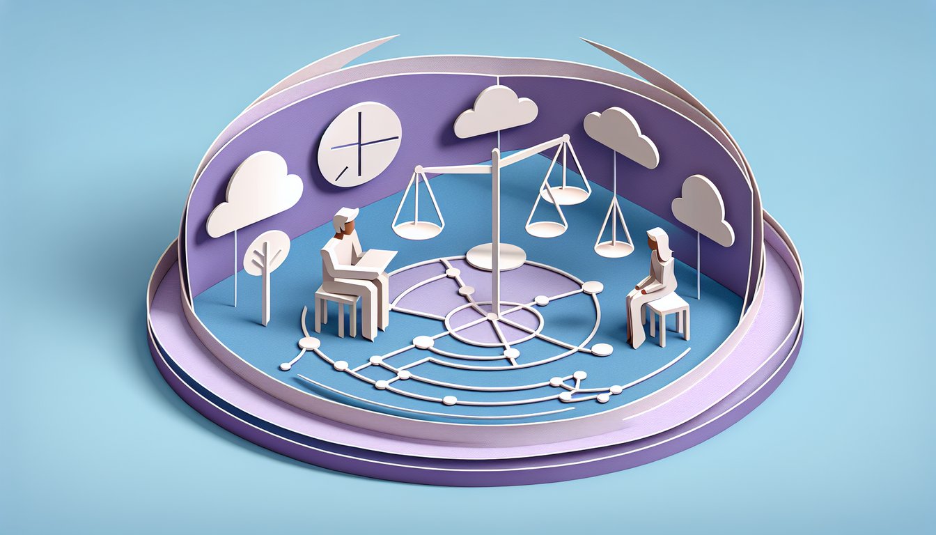 Illustration of a relationship exam concept with paper art on a sky blue background