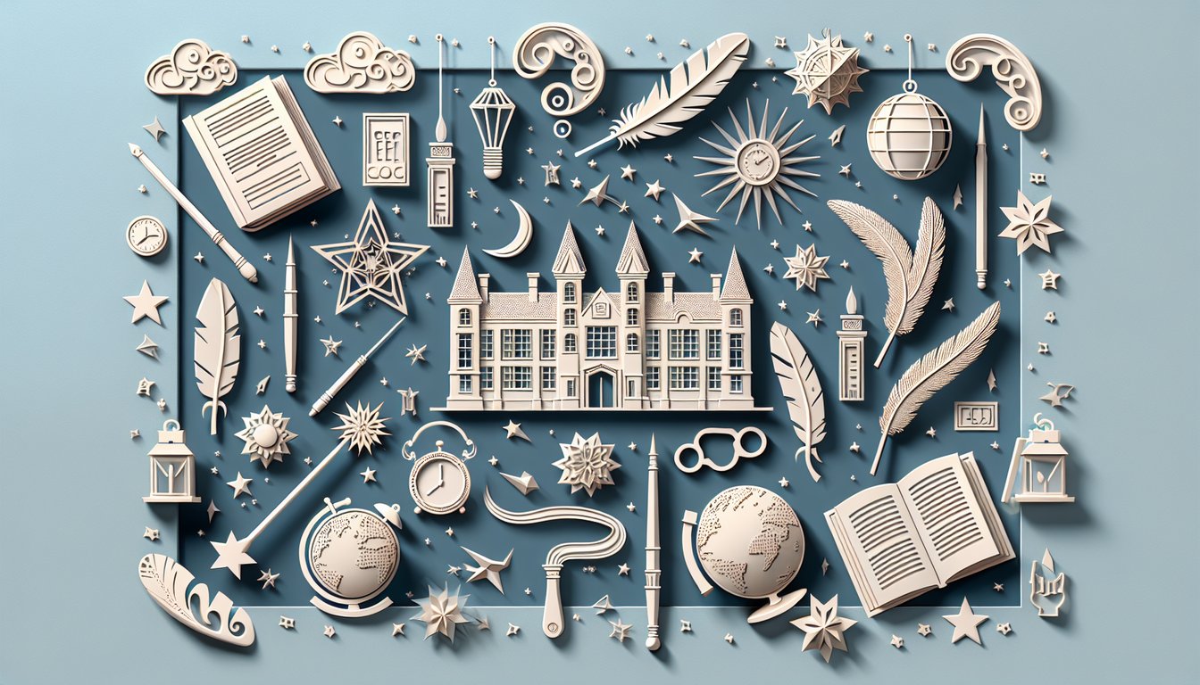 Paper art illustration for a Twisted Wonderland dorm quiz on a sky blue background