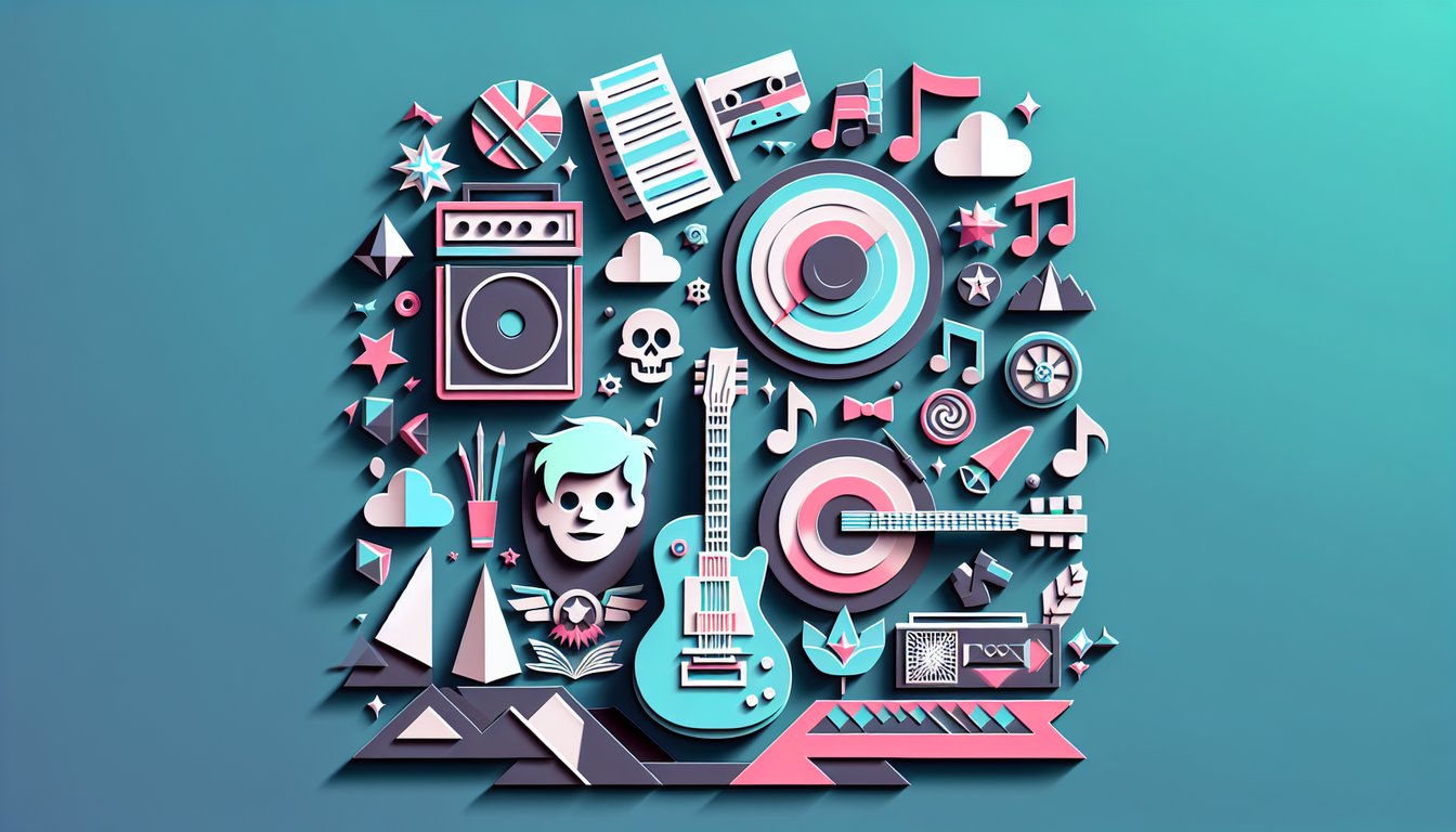 Paper art illustration for My Chemical Romance personality quiz on a teal background