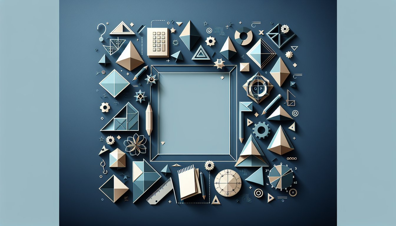 Paper art illustrating a Quadrilateral Quest practice quiz for high school geometry students.