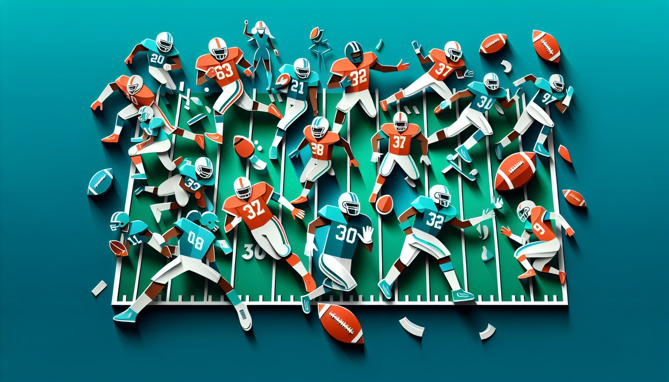Paper art shows football helmet jersey play icons and quiz banner inviting you to find your NFL player on teal background