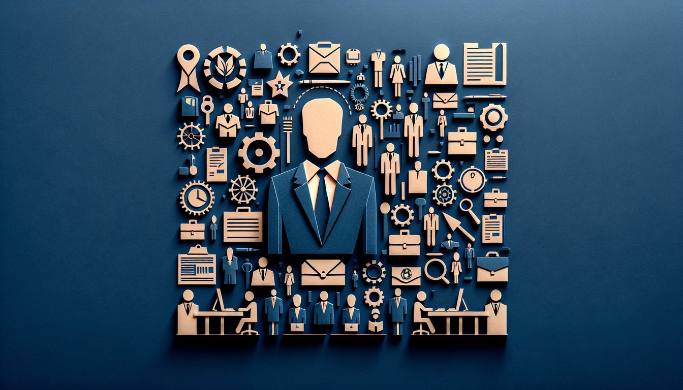 Colorful paper art depicting elements related to Business and HR for a knowledge quiz
