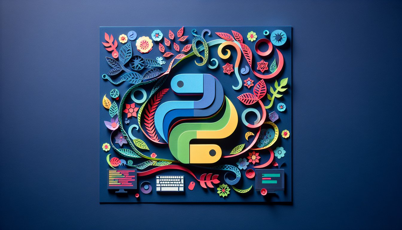 Colorful paper art depicting a quiz on Python basics knowledge test