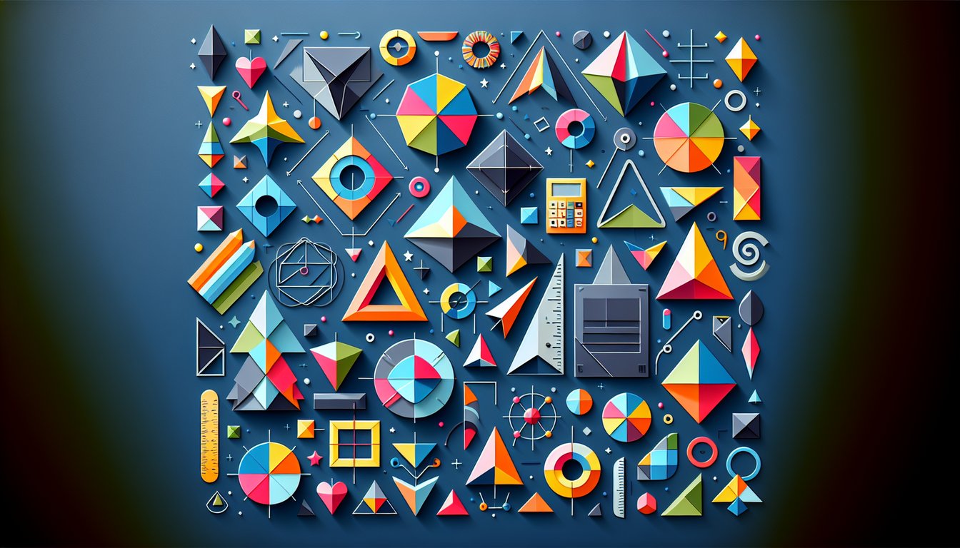 Paper art promoting the interactive Shape Savvy Challenge, a middle school math quiz.
