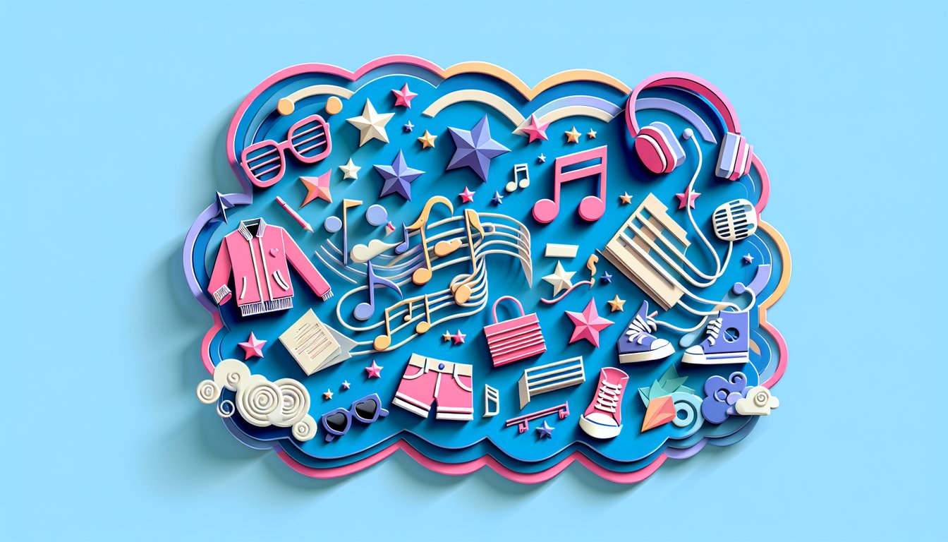 Paper art illustration for Super Junior personality quiz on a sky blue background