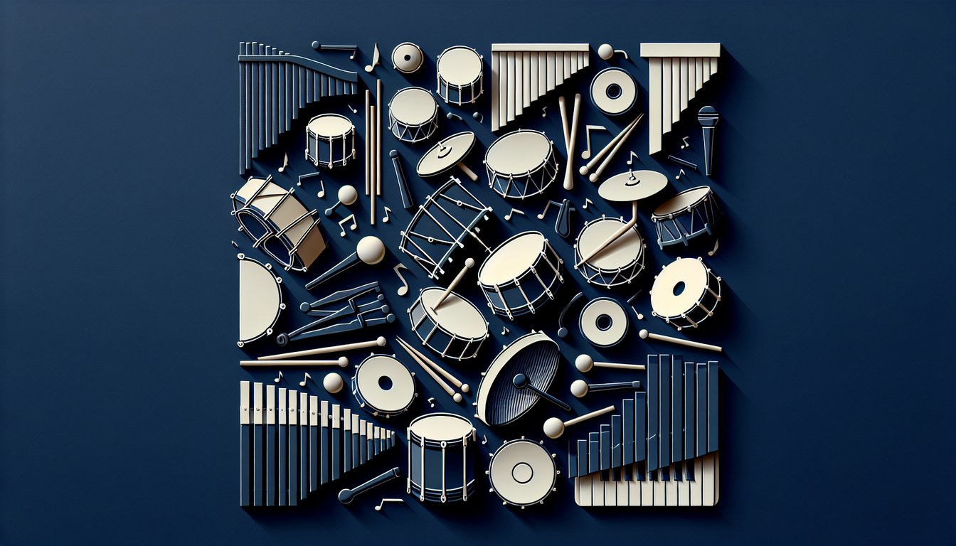 3D voxel art showcasing various percussion instruments for a music course