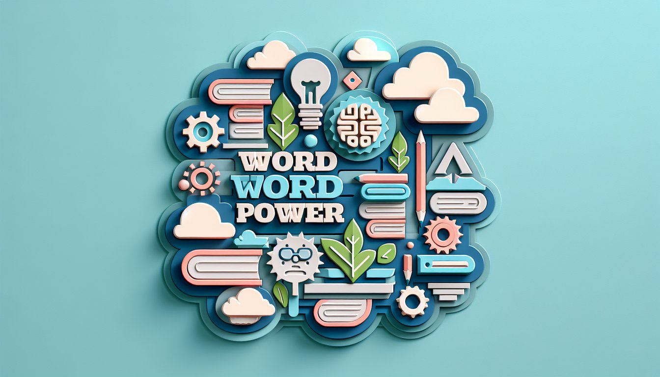 Paper art illustration for adjective quiz on teal background