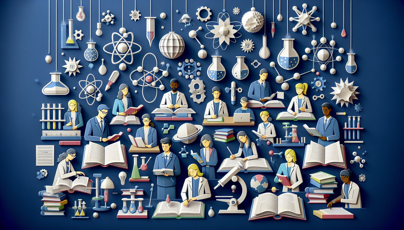 Colorful paper art promoting a Physical Science Power-Up practice quiz for high school students.