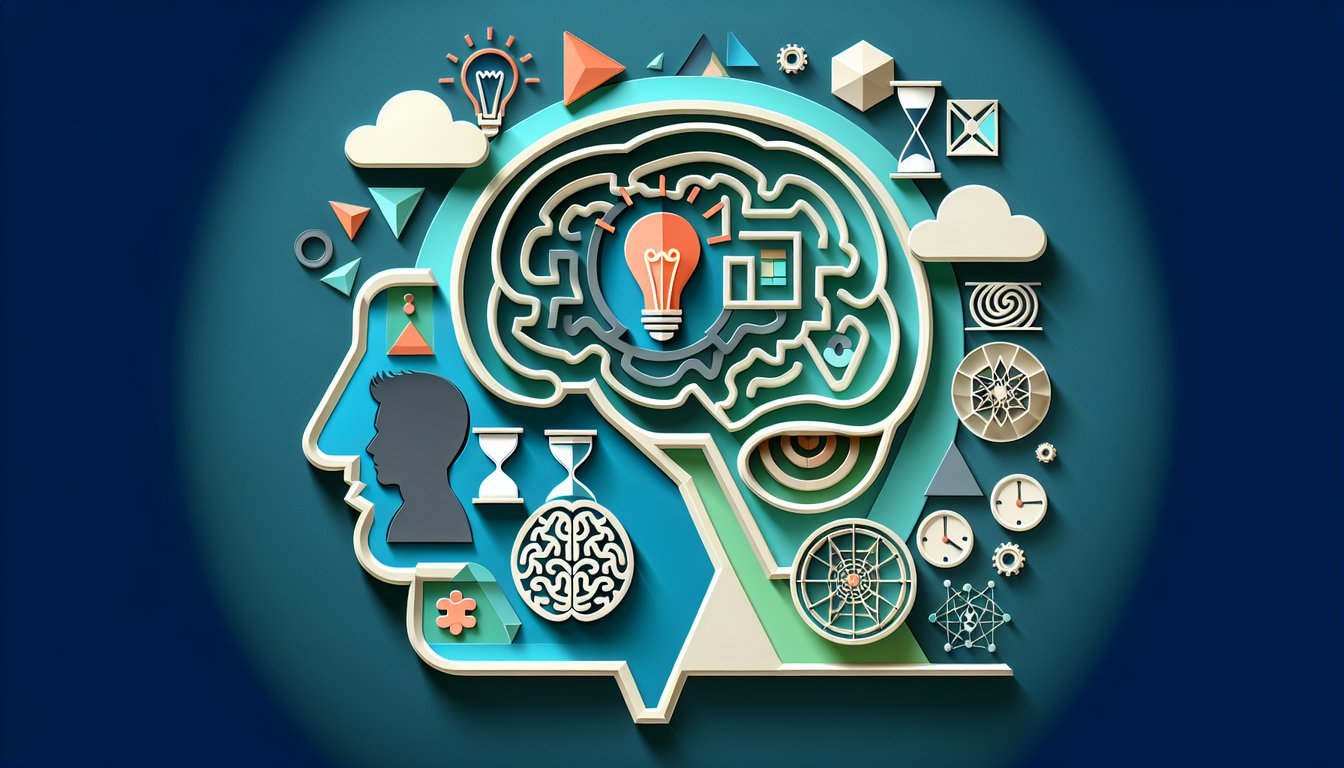 Paper art brain and puzzle pieces representing reasoning logic memory for free online IQ quiz at home on teal background