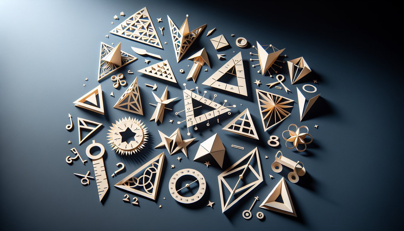 Colorful paper art promoting the Special Triangle Challenge, an interactive geometry quiz.