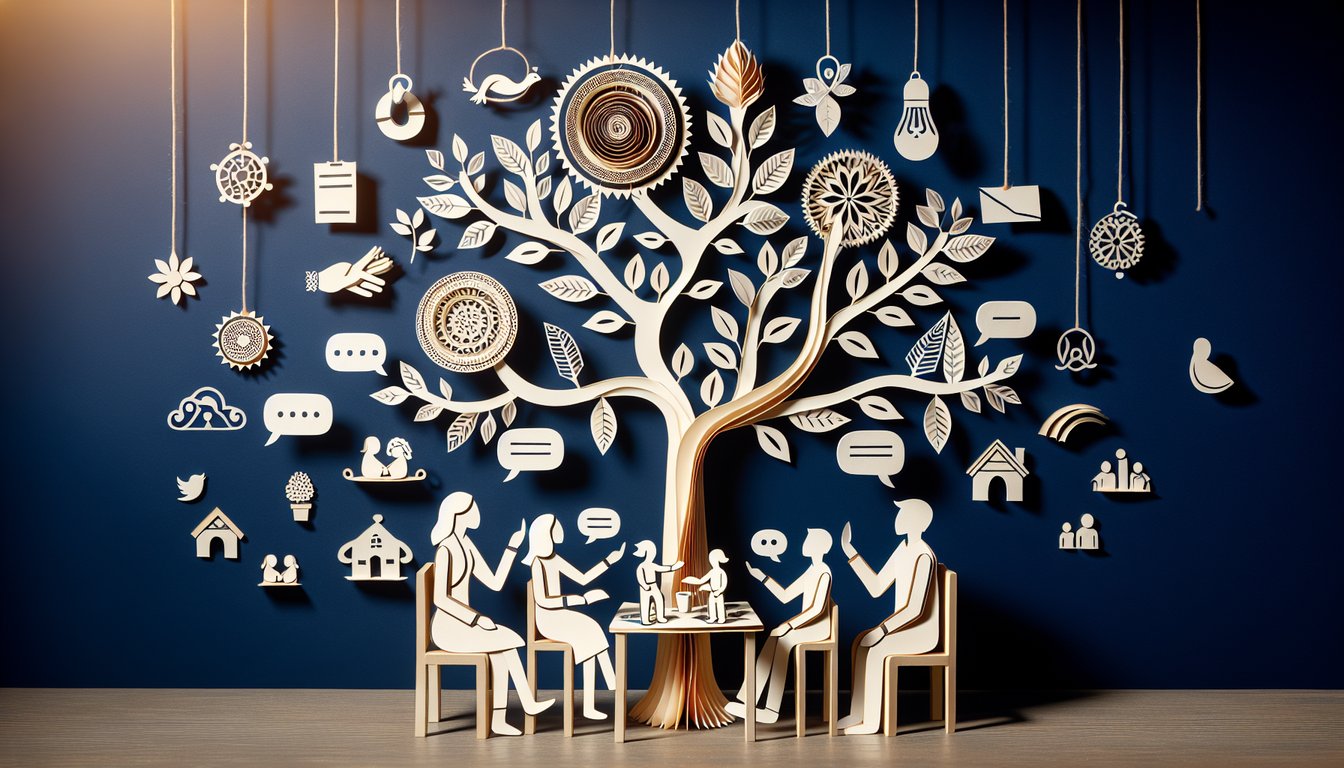Colorful paper art promoting a Family Language Proficiency Quiz.