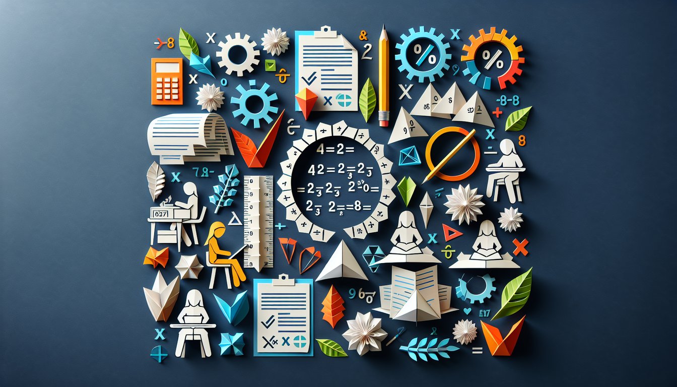Colorful paper art promoting Exponent Rule Rumble quiz for high school math students.