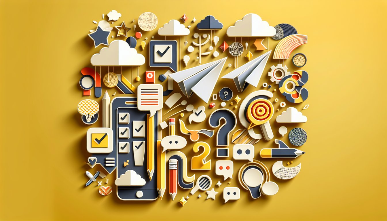Paper art illustration for Should I Text Him quiz on a golden yellow background