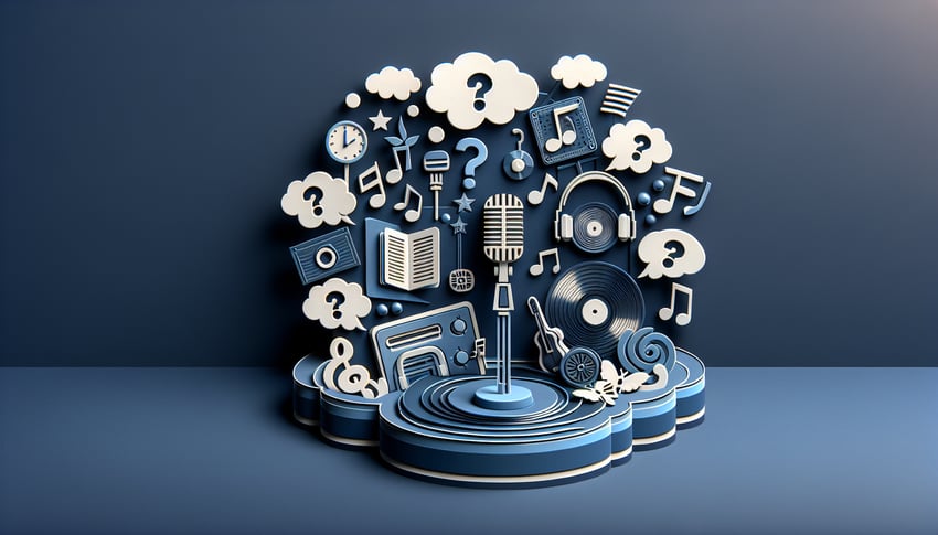 Paper art illustration with quiz title about testing Smiths lyrics iconic albums and charmed theme on dark blue background.