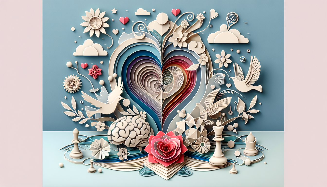 Paper art quiz illustration on sky blue background about Romantic or Realist perspective style