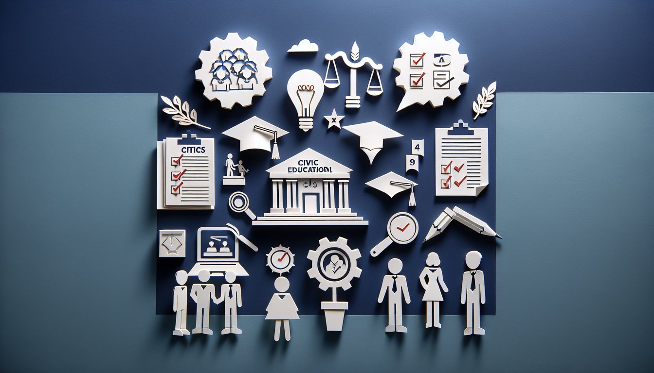Paper art representing a trivia quiz on civic duty for high school students.