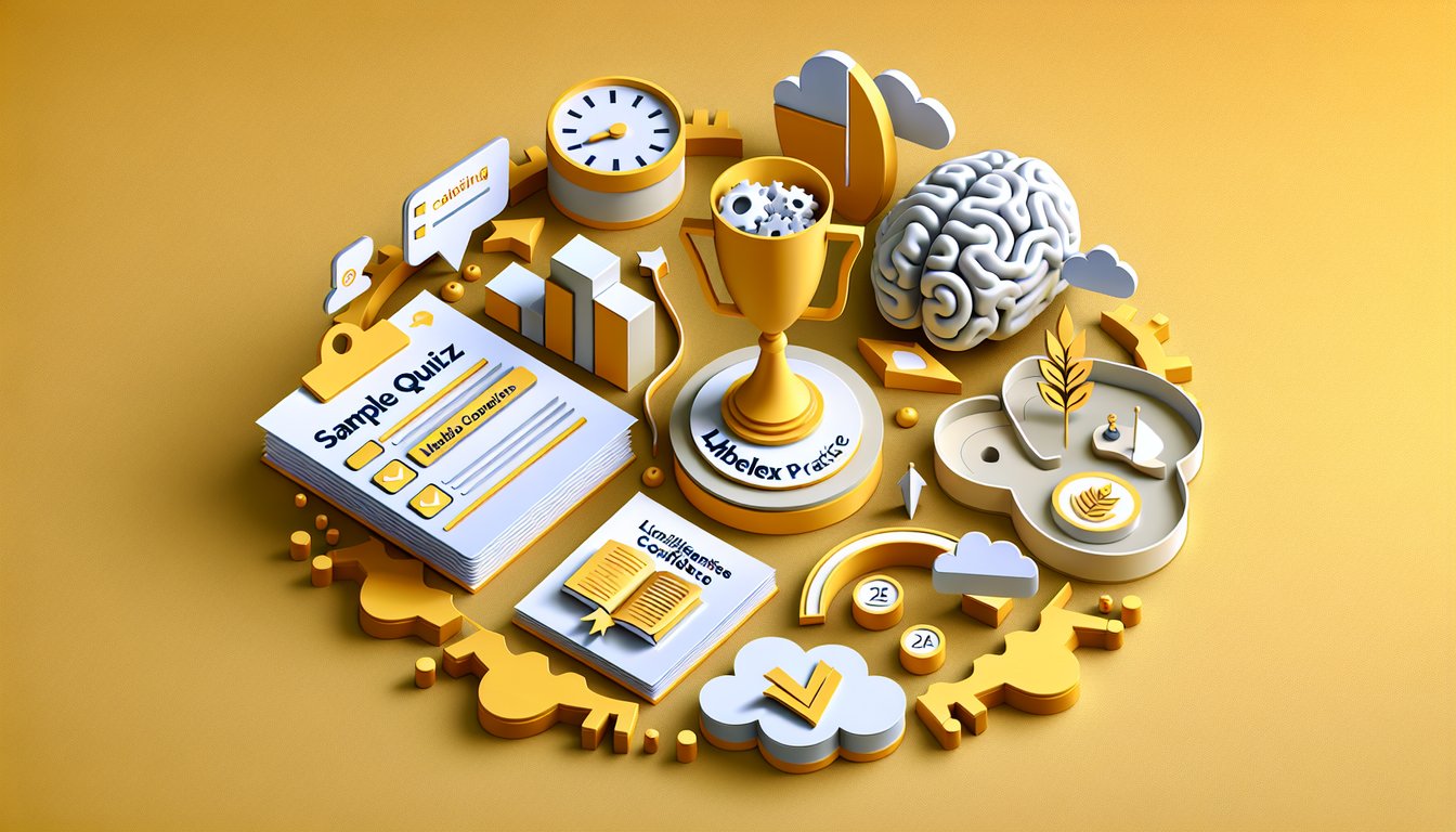 Paper art illustration of quiz materials and calendar on golden yellow background for free MBLEx practice test prep