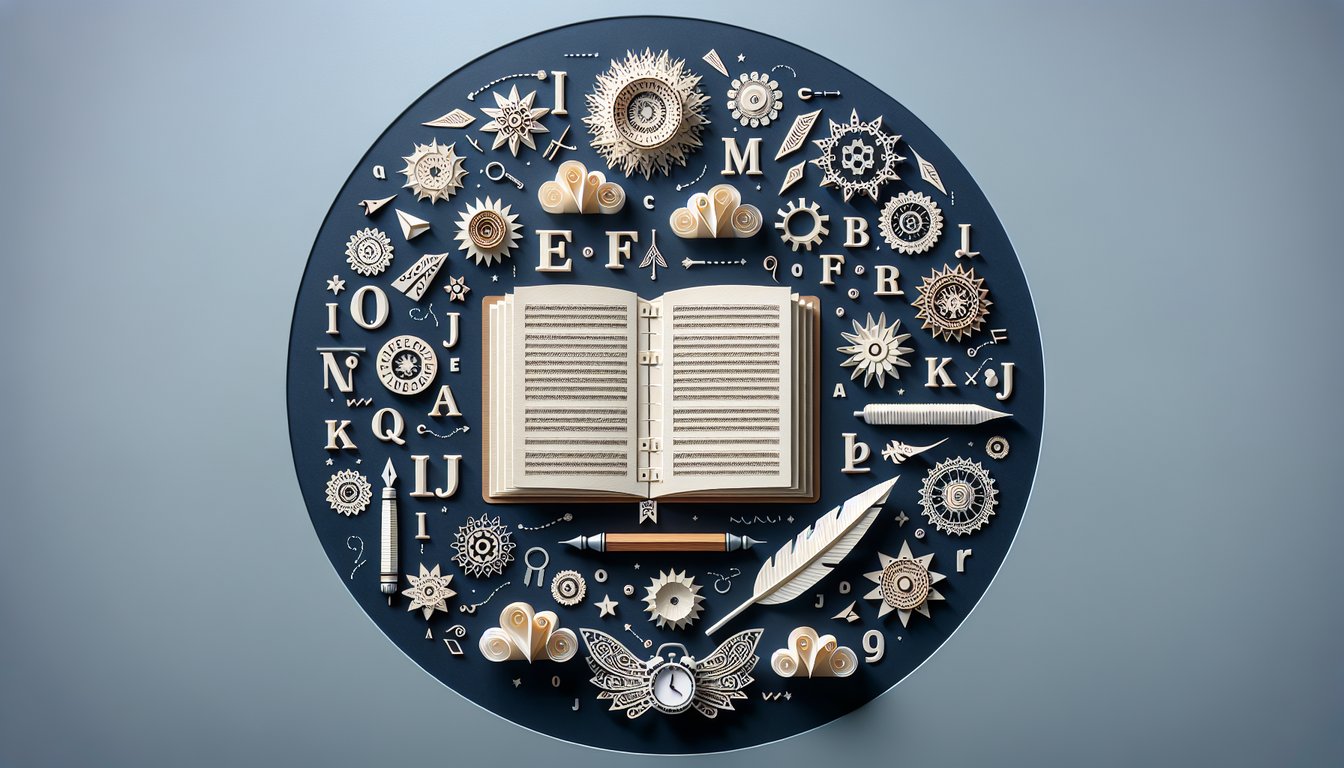 Colorful paper art depicting elements related to a Basic English Grammar and Vocabulary Quiz.