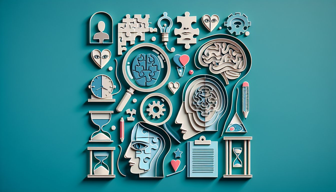 Paper art illustration for personality test quiz on a teal background