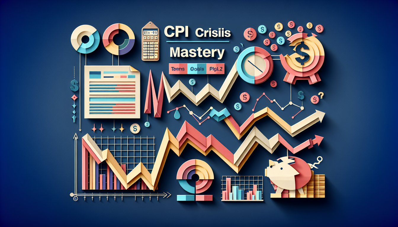 Colorful paper art promoting CPI Crisis Mastery, an economics quiz for high school and college students.