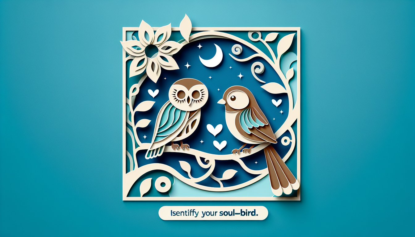 Paper art illustration of white owl and yellow sparrow silhouettes on teal background with quiz title prompt