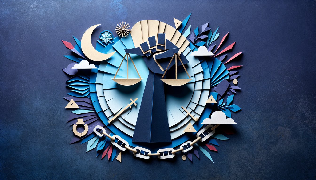 Colorful paper art promoting a Civil Rights Knowledge Quiz.