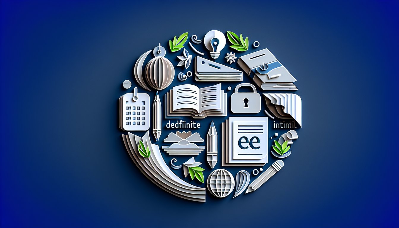 Paper art illustration for Definite and Indefinite Articles Quiz on dark blue background