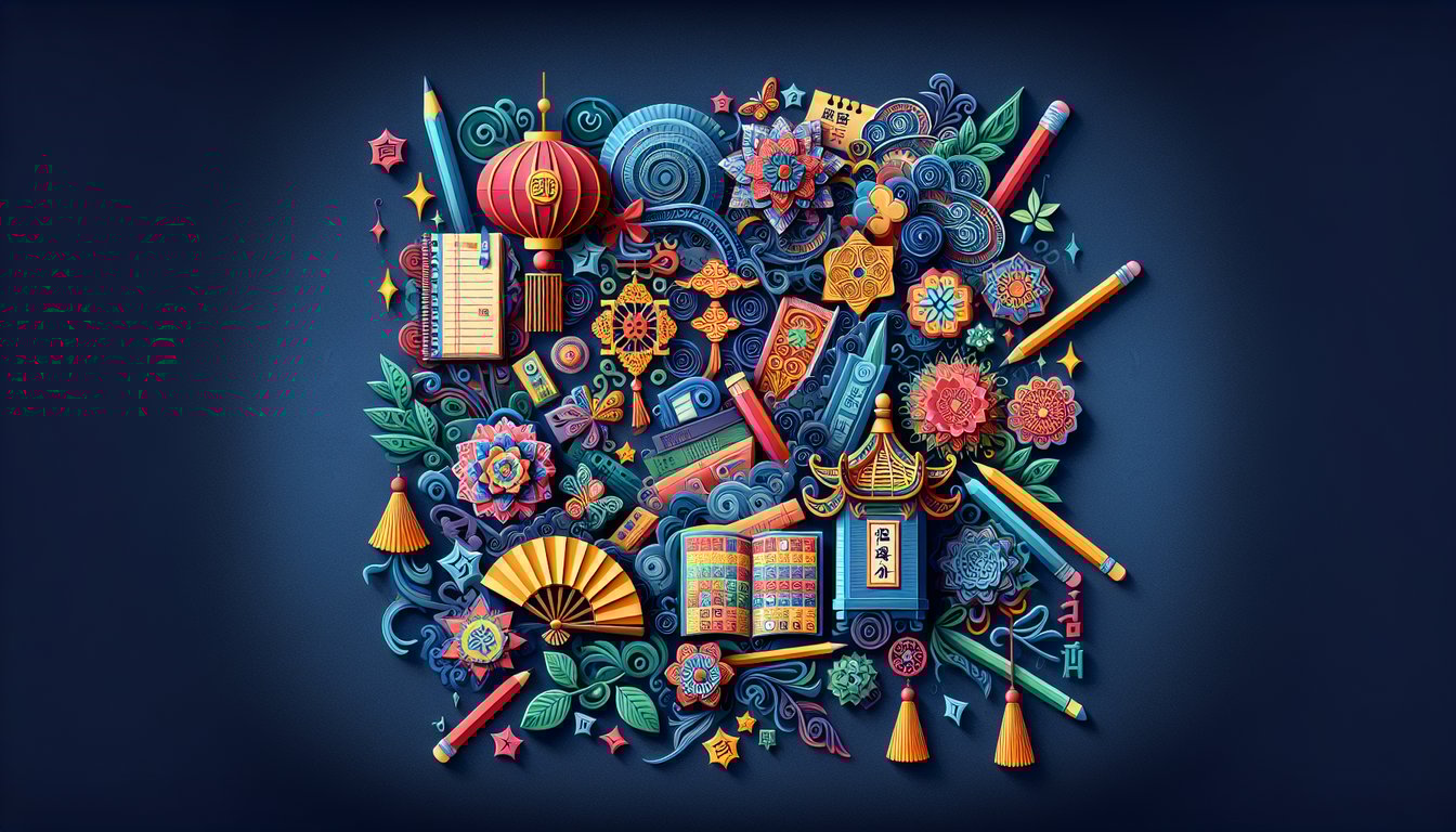 Paper art depicting a Chinese Quiz Challenge for high school students to test their language skills.
