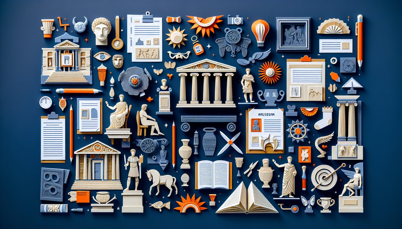 Colorful paper art promoting a Museum Studies Foundations Quiz.