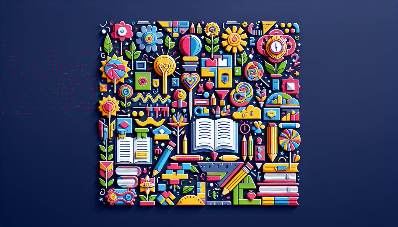 Colorful paper art promoting Lollipop Literacy Quest, a playful quiz for grades 2-4 students.