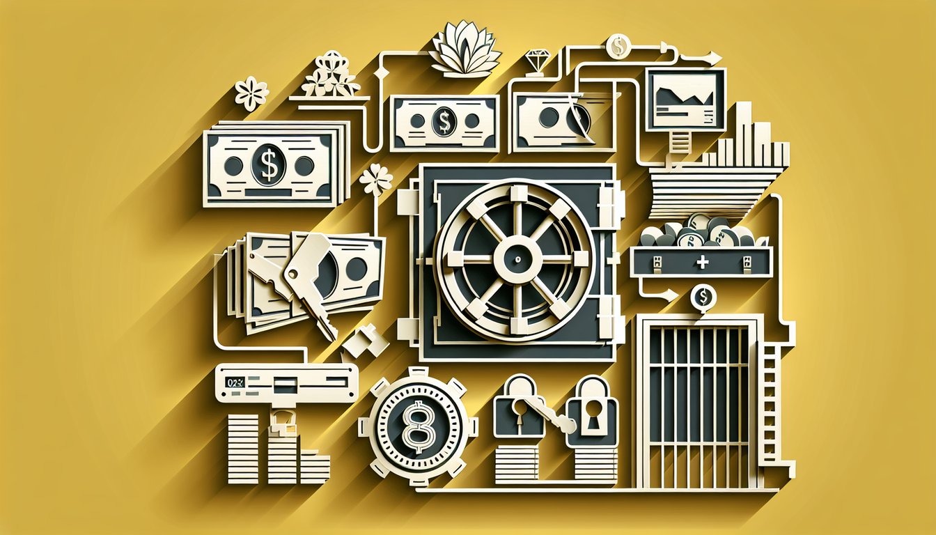 paper art illustration of masked heist figure with money bag casa de papel quiz trivia on yellow background