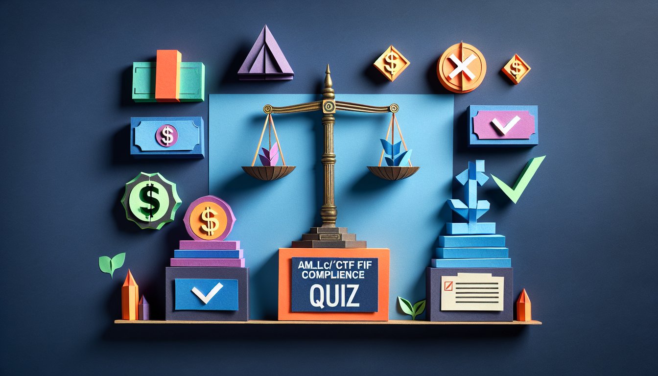 Colorful paper art depicting questions and answers for an AMLCTF Compliance Quiz