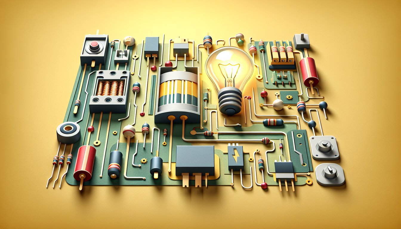 Paper cut art circuit with wires battery bulb on golden yellow background for electric current path quiz