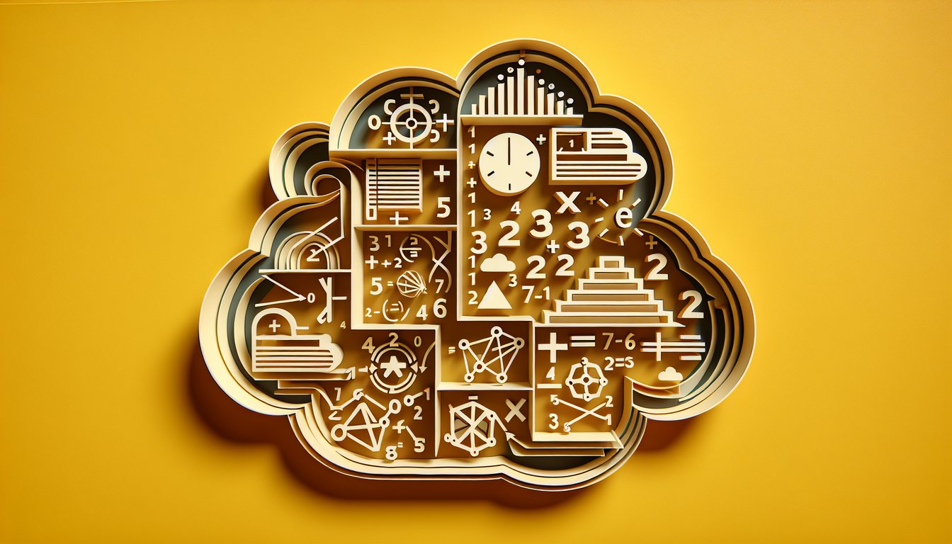 paper art style two-step equations quiz design numbers operations challenge on golden yellow background