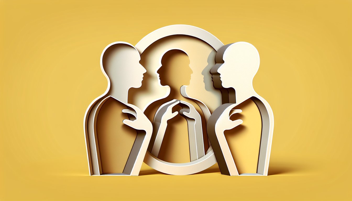 Paper art quiz header shows stylized couple hearts speech bubbles text Is My Wife a Narcissist on golden yellow background