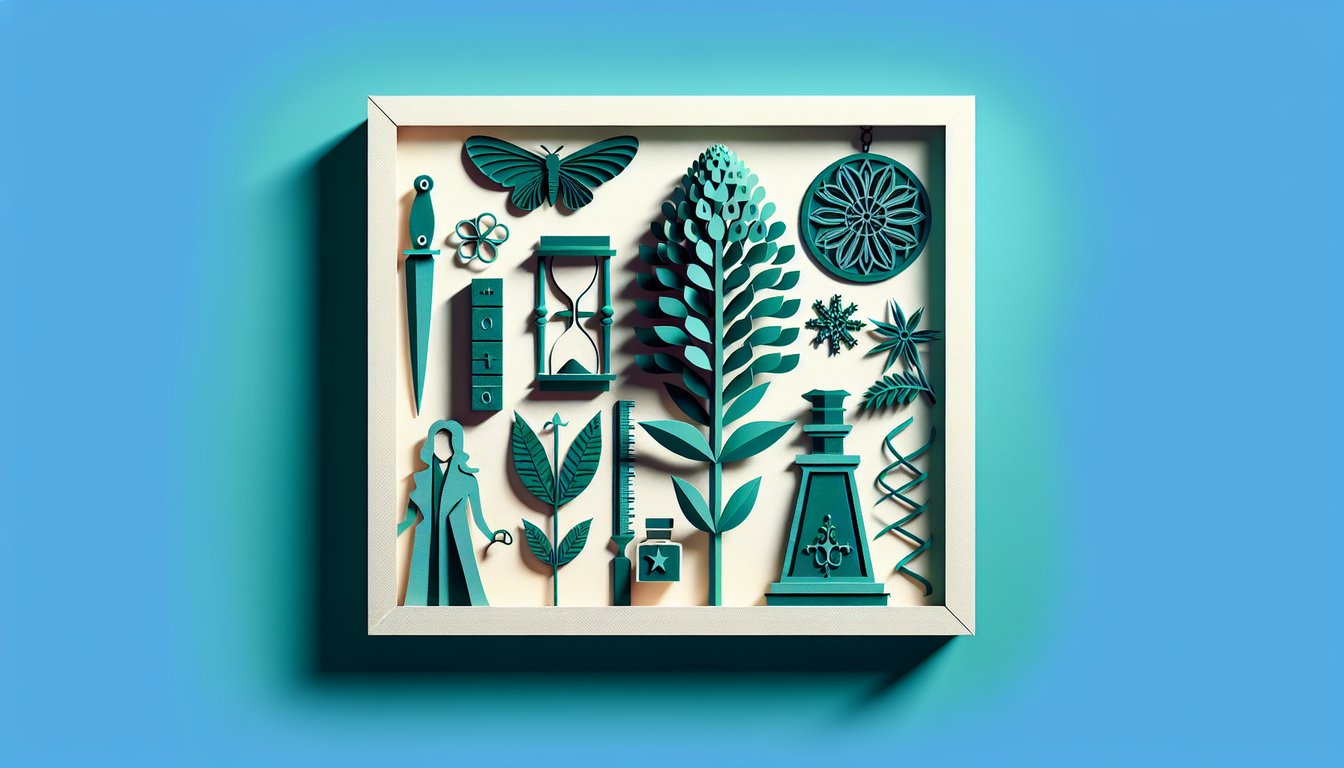 Paper art illustration of Twilight quiz featuring Alice Cullen age height and story on teal background