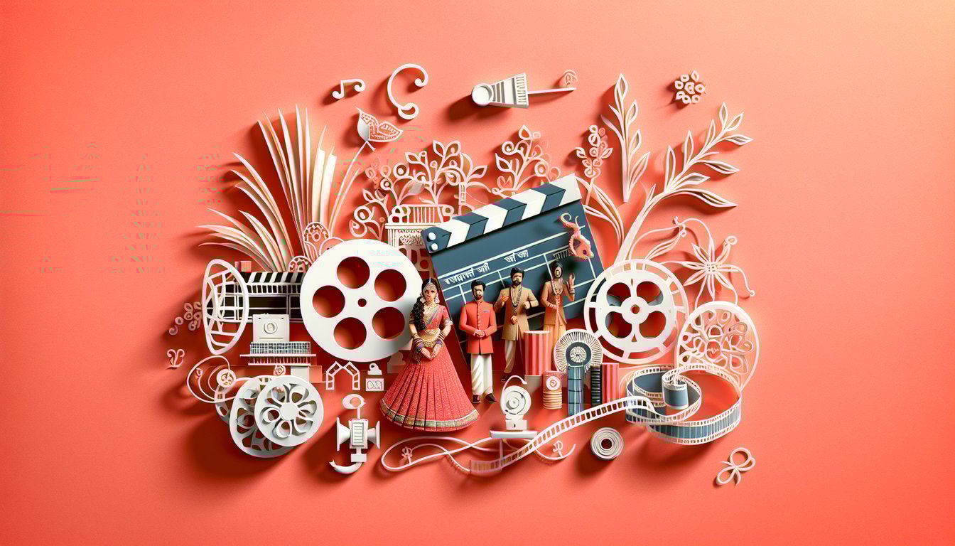 Paper art silhouettes of legendary Indian actresses on coral background for free Bollywood quiz