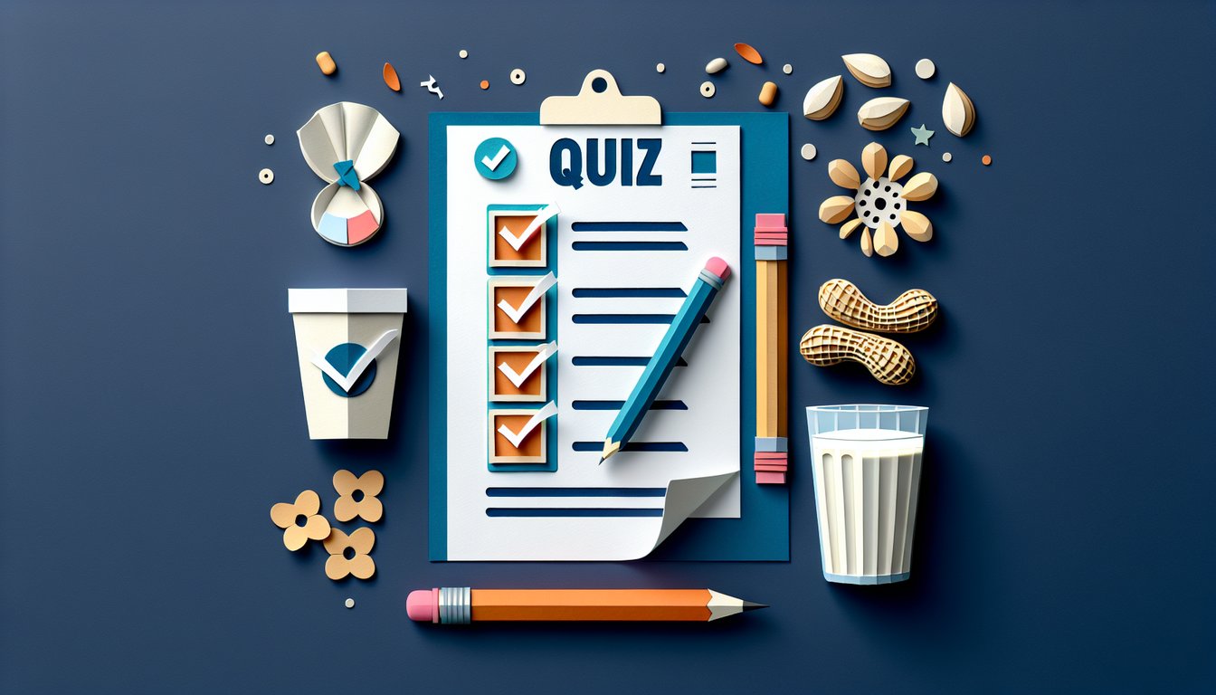 Colorful paper art illustrating a trivia quiz on food allergy for high school students.