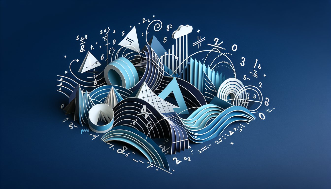 Colorful paper art promoting The Sin Cos Tan Showdown, a trigonometry practice quiz for high school students.